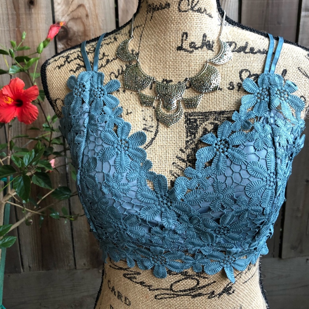 Daisy Criss Cross Bralette Adjustable Straps Teal